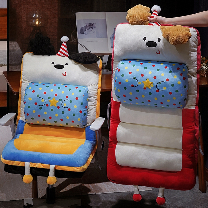 91家纺网 家纺一手货源 找家纺 仟亿莱 2025新款翘耳小狗护腰横条连体坐垫 护腰横条糖豆小狗