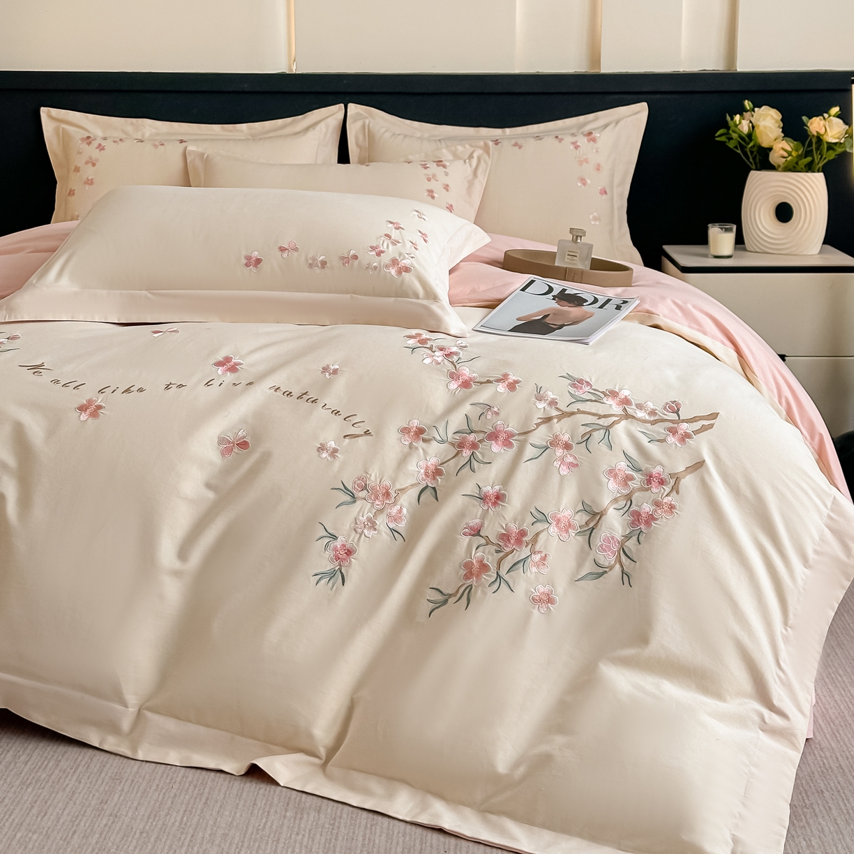 91家纺网 家纺一手货源 找家纺 桃园 秋冬新款纯棉全棉长绒棉磨毛不掉毛高端礼盒四件套-繁花似锦（包含买家秀） 繁花似锦-白粉