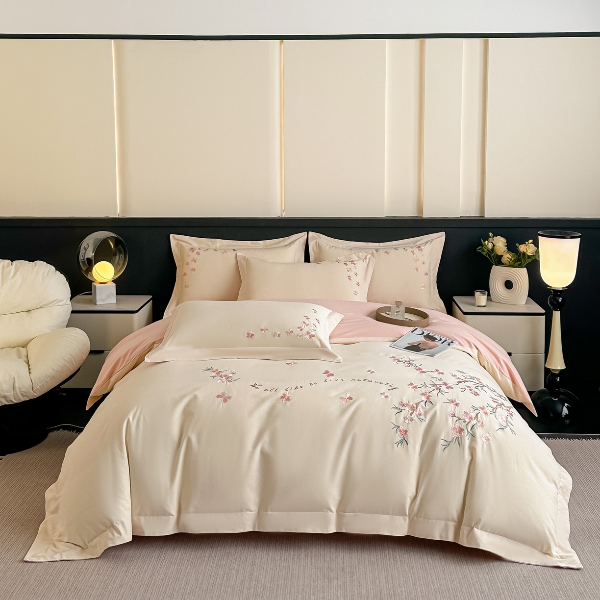 91家纺网 家纺一手货源 找家纺 桃园 秋冬新款纯棉全棉长绒棉磨毛不掉毛高端礼盒四件套-繁花似锦（包含买家秀） 繁花似锦-白粉