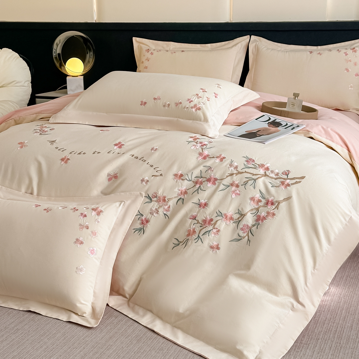 91家纺网 家纺一手货源 找家纺 桃园 秋冬新款纯棉全棉长绒棉磨毛不掉毛高端礼盒四件套-繁花似锦（包含买家秀） 繁花似锦-白粉