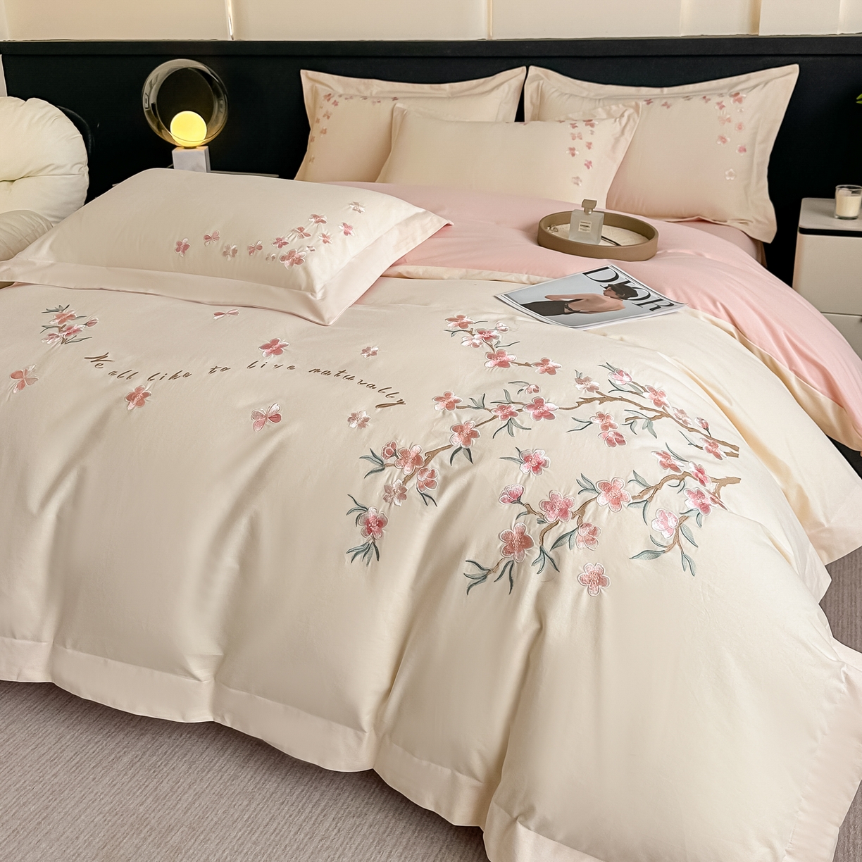 桃园 秋冬新款纯棉全棉长绒棉磨毛不掉毛高端礼盒四件套-繁花似锦（包含买家秀） 繁花似锦-白粉
