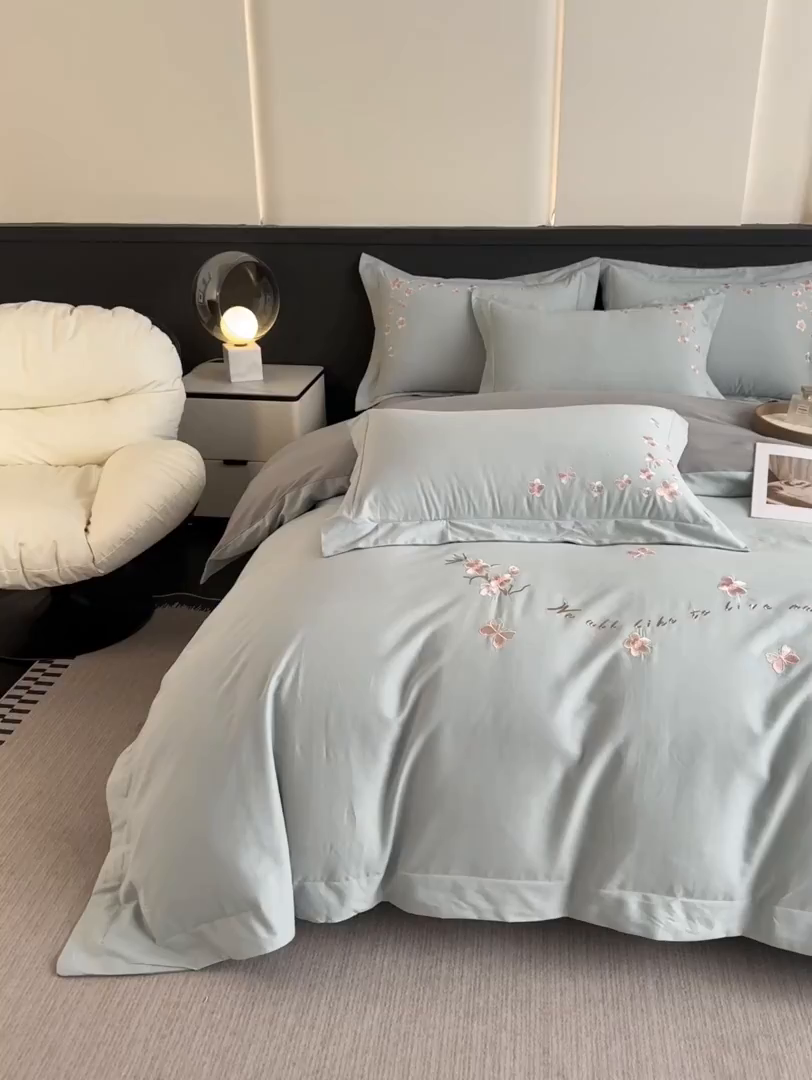 91家纺网 家纺一手货源 找家纺 桃园 秋冬新款纯棉全棉长绒棉磨毛不掉毛高端礼盒四件套-繁花似锦（包含买家秀） 繁花似锦-飘蓝