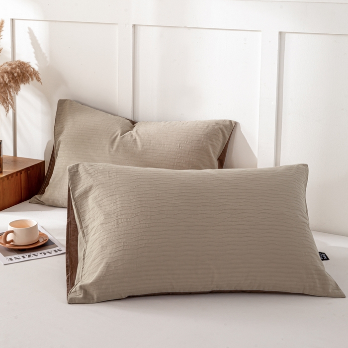 恋人优选 2025新款全棉纯棉色织提花枕套 波纹纱-星柔棕