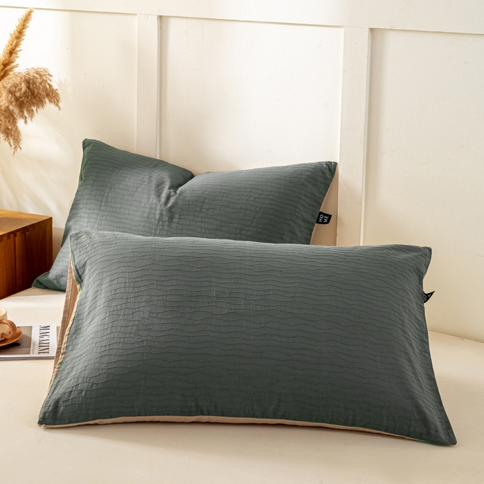 恋人优选 2025新款全棉纯棉色织提花枕套 波纹纱-山屿灰