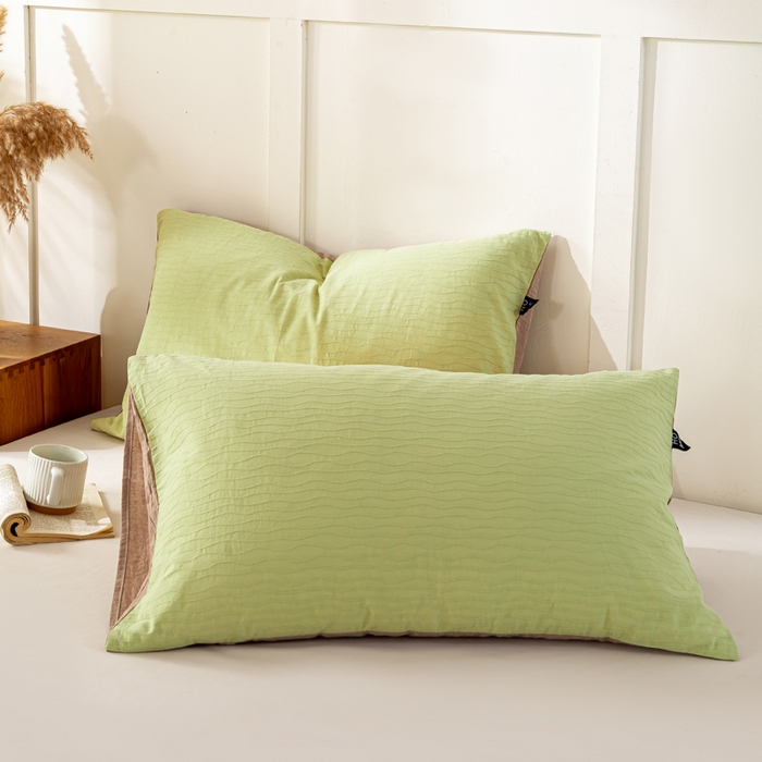 恋人优选 2025新款全棉纯棉色织提花枕套 波纹纱-心漾绿