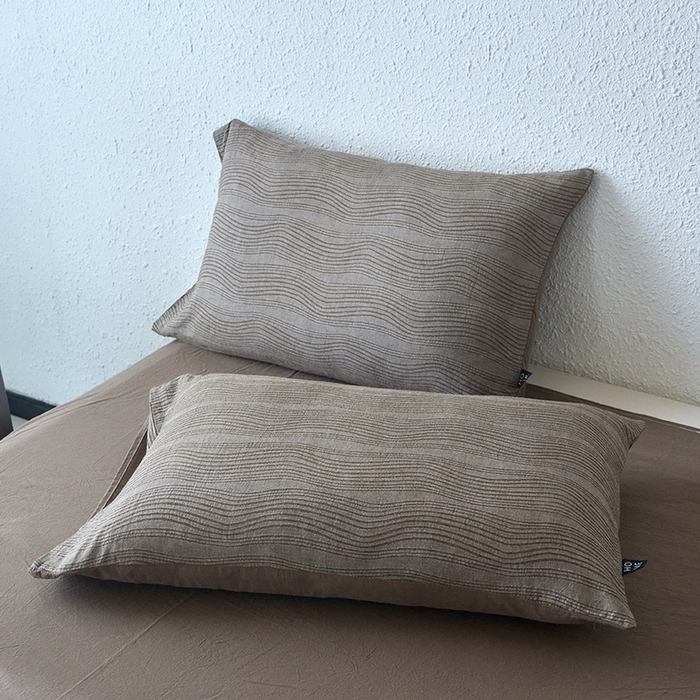 恋人优选 2025新款全棉纯棉色织提花枕套 大波浪咖