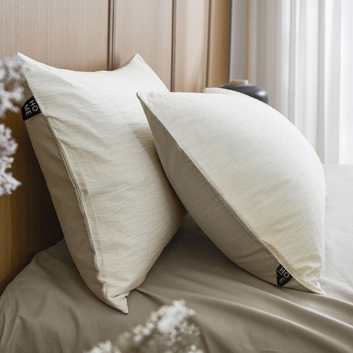 91家纺网 家纺一手货源 找家纺 恋人优选 2025新款全棉纯棉色织提花枕套 波纹纱-云雨白