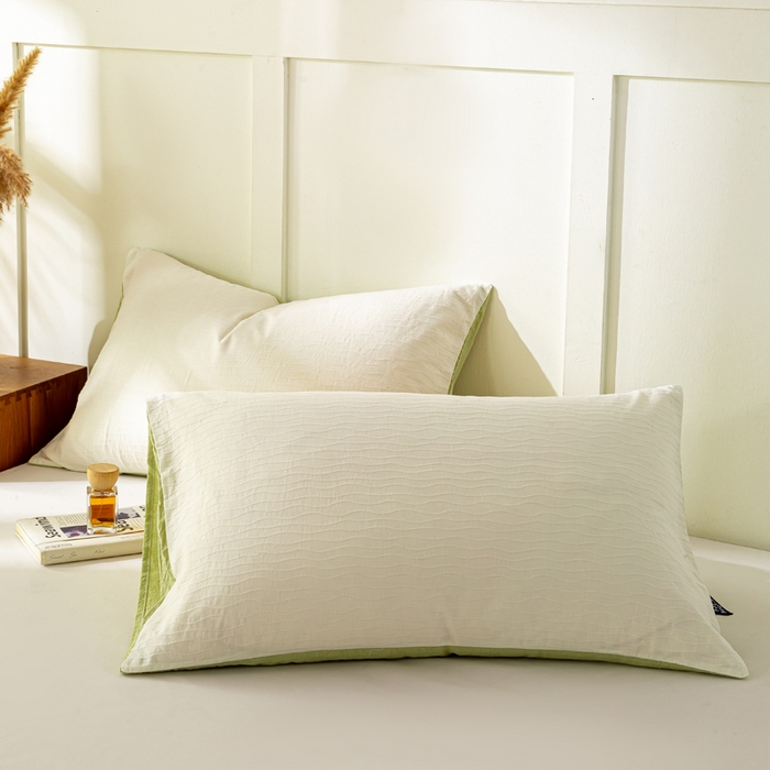 恋人优选 2025新款全棉纯棉色织提花枕套 波纹纱-月牙白