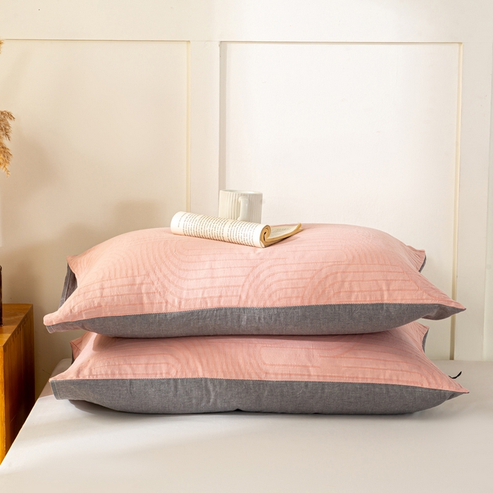 91家纺网 家纺一手货源 找家纺 恋人优选 2025新款全棉纯棉色织提花枕套 浮光粉