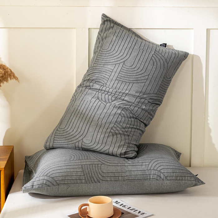 91家纺网 家纺一手货源 找家纺 恋人优选 2025新款全棉纯棉色织提花枕套 浮光灰