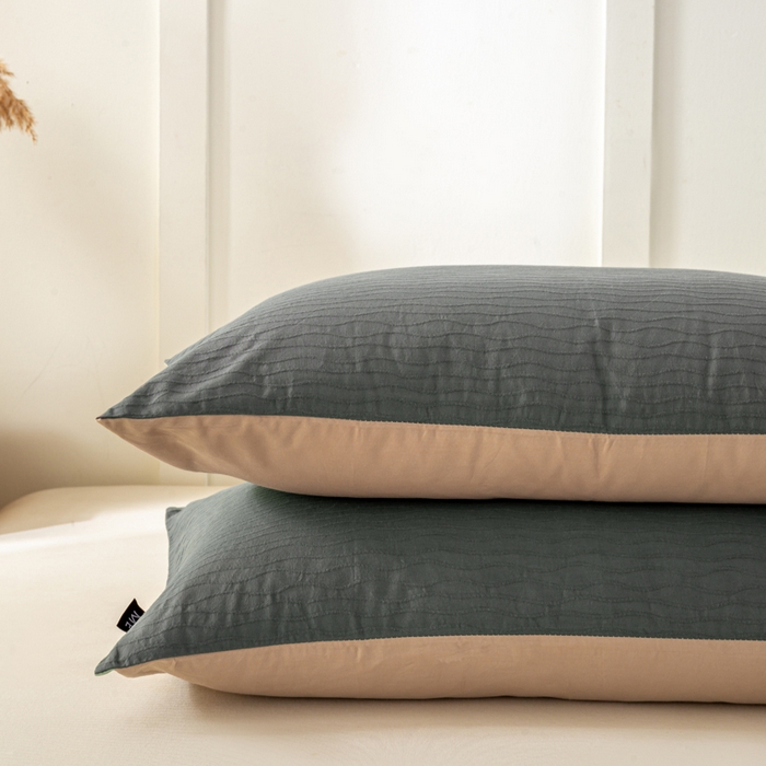 91家纺网 家纺一手货源 找家纺 恋人优选 2025新款全棉纯棉色织提花枕套 波纹纱-山屿灰