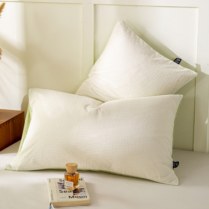 91家纺网 家纺一手货源 找家纺 恋人优选 2025新款全棉纯棉色织提花枕套 波纹纱-月牙白