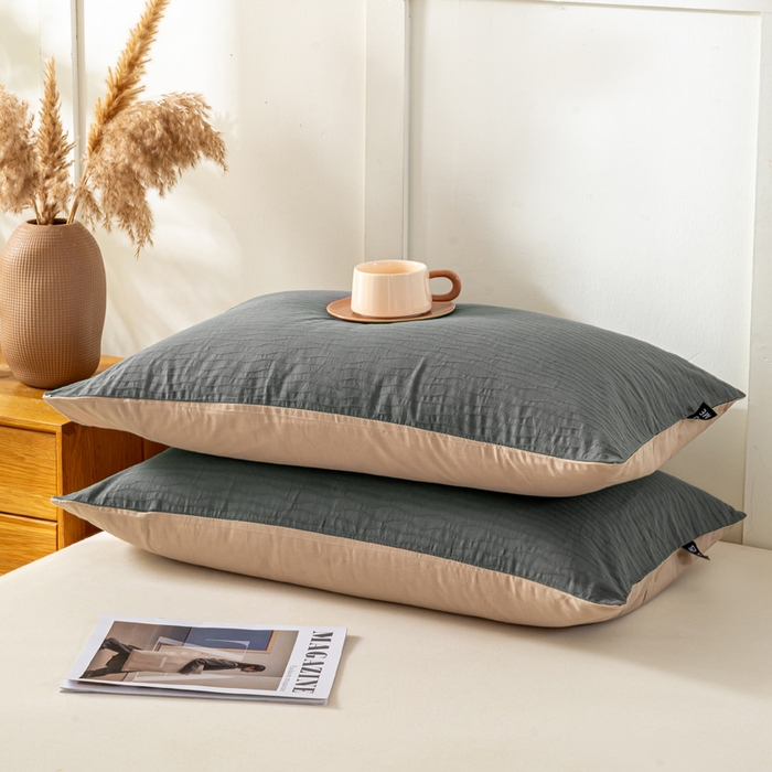 91家纺网 家纺一手货源 找家纺 恋人优选 2025新款全棉纯棉色织提花枕套 波纹纱-山屿灰