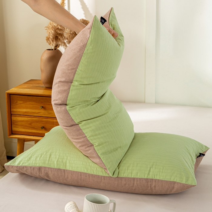 91家纺网 家纺一手货源 找家纺 恋人优选 2025新款全棉纯棉色织提花枕套 波纹纱-心漾绿