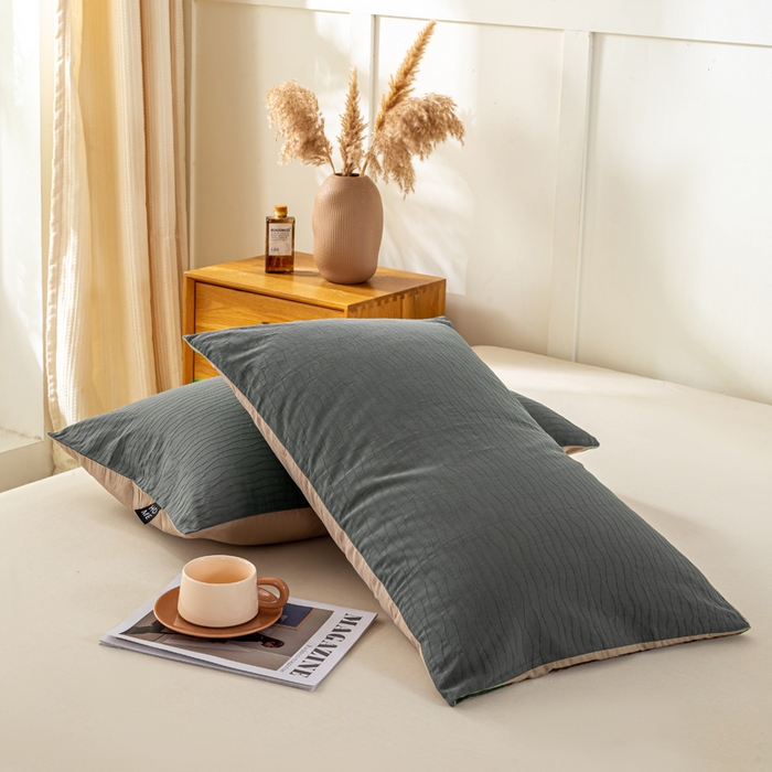 91家纺网 家纺一手货源 找家纺 恋人优选 2025新款全棉纯棉色织提花枕套 波纹纱-山屿灰