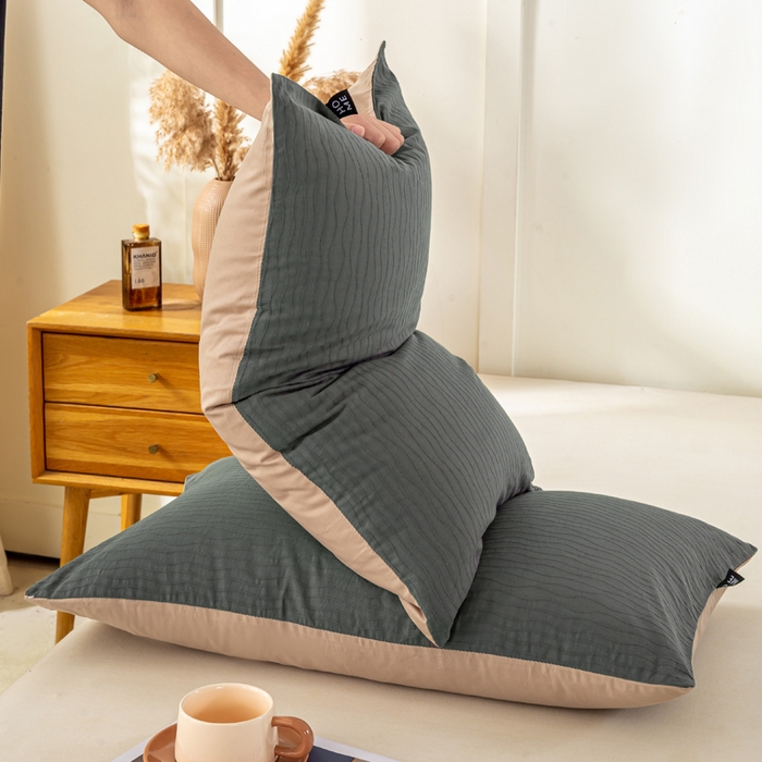 91家纺网 家纺一手货源 找家纺 恋人优选 2025新款全棉纯棉色织提花枕套 波纹纱-山屿灰