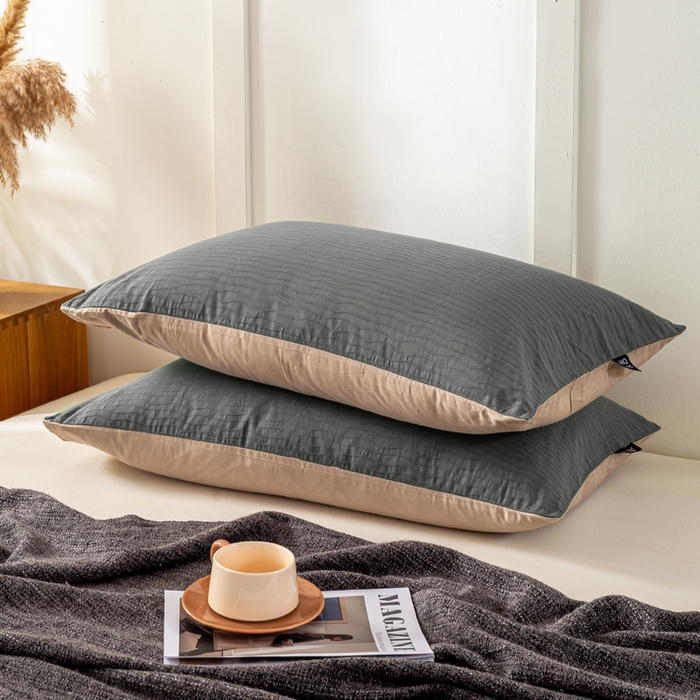 91家纺网 家纺一手货源 找家纺 恋人优选 2025新款全棉纯棉色织提花枕套 波纹纱-山屿灰