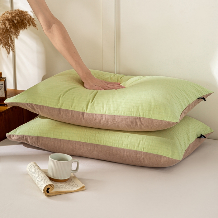 91家纺网 家纺一手货源 找家纺 恋人优选 2025新款全棉纯棉色织提花枕套 波纹纱-心漾绿