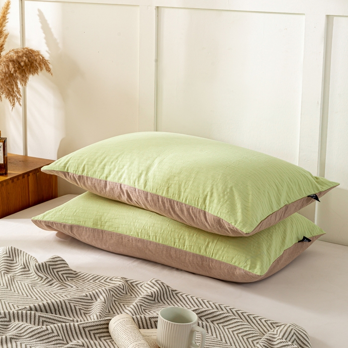 91家纺网 家纺一手货源 找家纺 恋人优选 2025新款全棉纯棉色织提花枕套 波纹纱-心漾绿