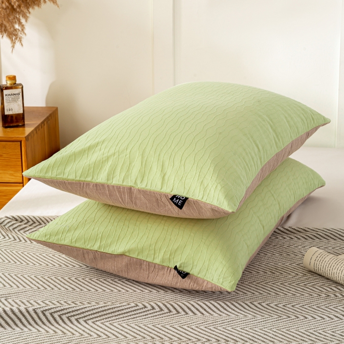 91家纺网 家纺一手货源 找家纺 恋人优选 2025新款全棉纯棉色织提花枕套 波纹纱-心漾绿