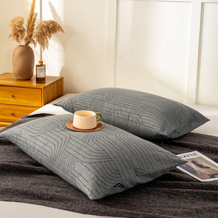 91家纺网 家纺一手货源 找家纺 恋人优选 2025新款全棉纯棉色织提花枕套 浮光灰