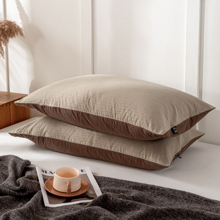 91家纺网 家纺一手货源 找家纺 恋人优选 2025新款全棉纯棉色织提花枕套 波纹纱-星柔棕