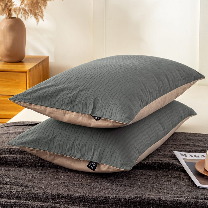 91家纺网 家纺一手货源 找家纺 恋人优选 2025新款全棉纯棉色织提花枕套 波纹纱-山屿灰