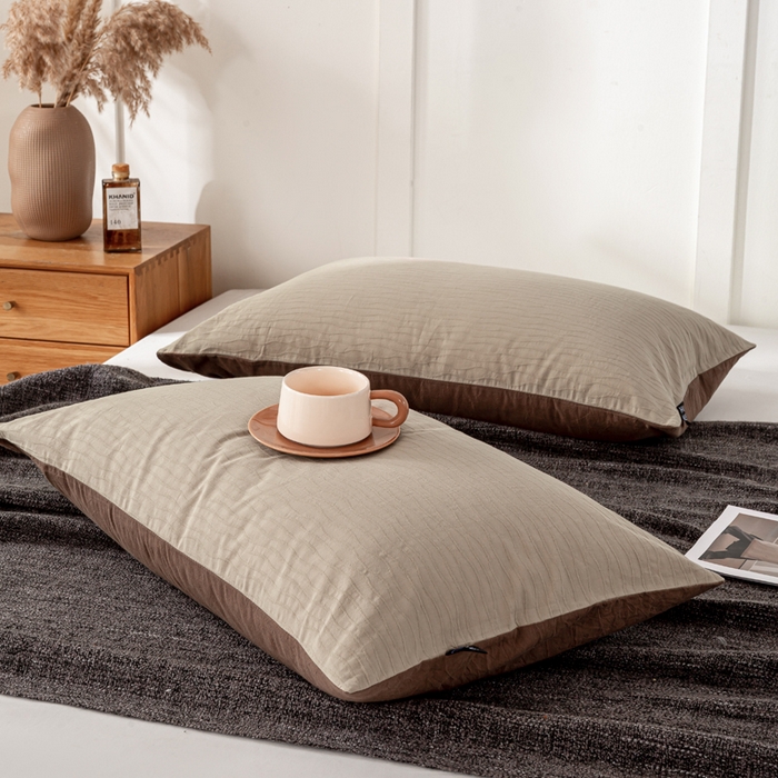 91家纺网 家纺一手货源 找家纺 恋人优选 2025新款全棉纯棉色织提花枕套 波纹纱-星柔棕