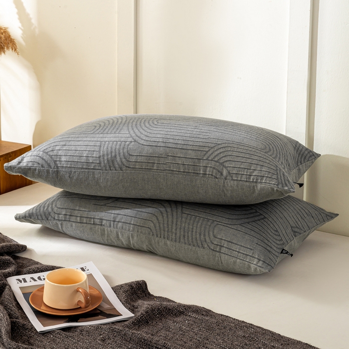 91家纺网 家纺一手货源 找家纺 恋人优选 2025新款全棉纯棉色织提花枕套 浮光灰