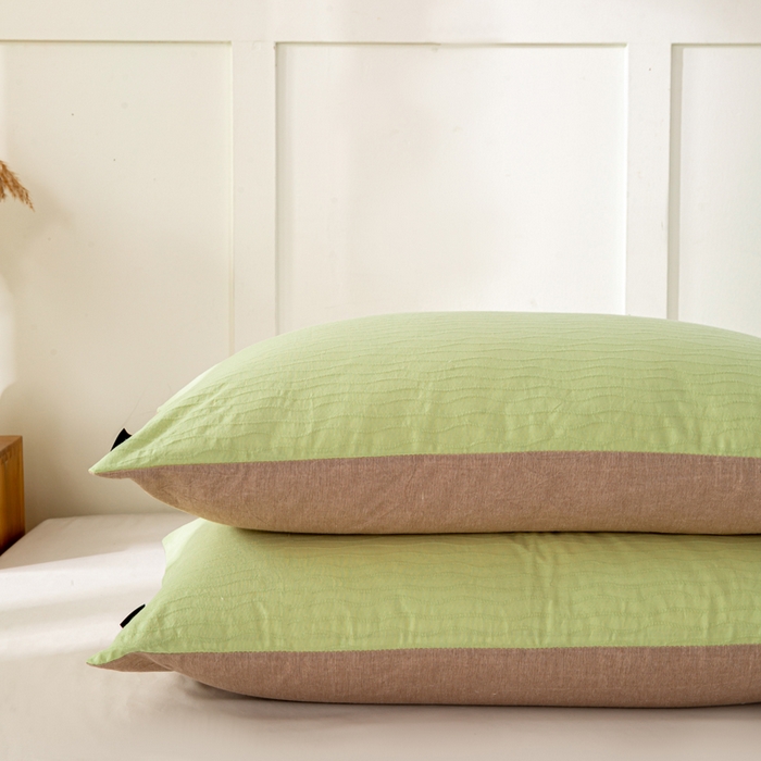 91家纺网 家纺一手货源 找家纺 恋人优选 2025新款全棉纯棉色织提花枕套 波纹纱-心漾绿