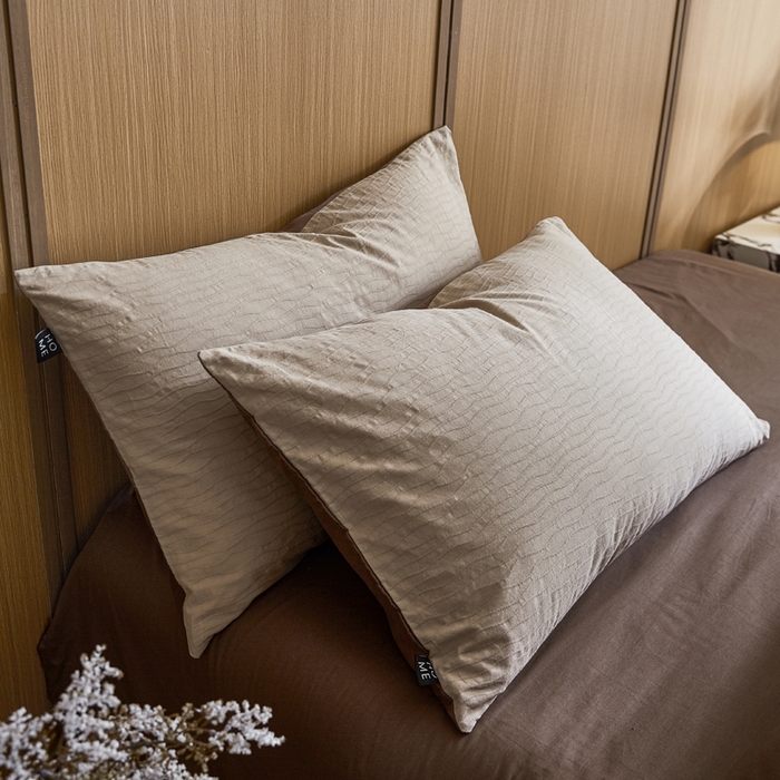 91家纺网 家纺一手货源 找家纺 恋人优选 2025新款全棉纯棉色织提花枕套 波纹纱-星柔棕