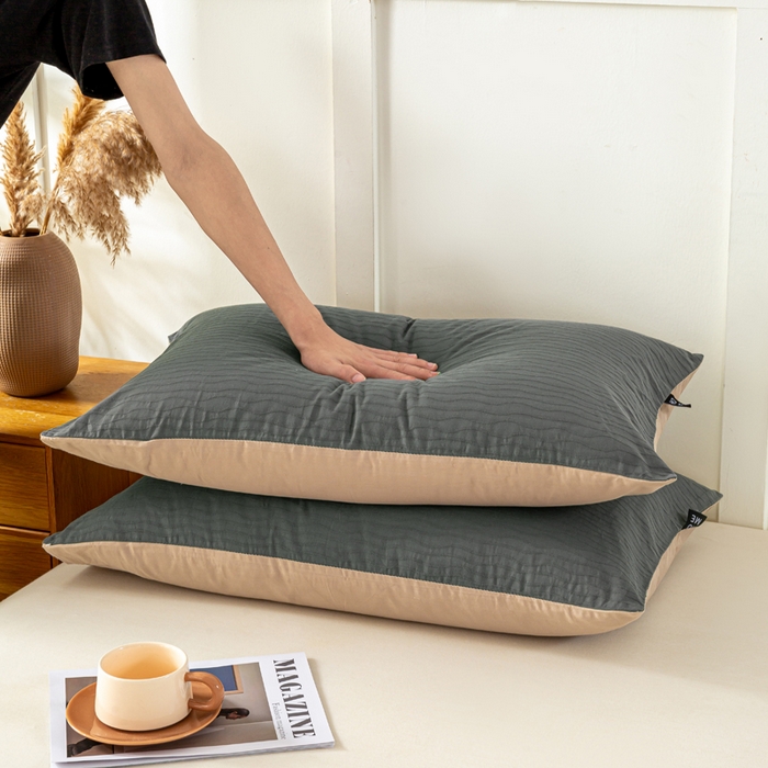 91家纺网 家纺一手货源 找家纺 恋人优选 2025新款全棉纯棉色织提花枕套 波纹纱-山屿灰