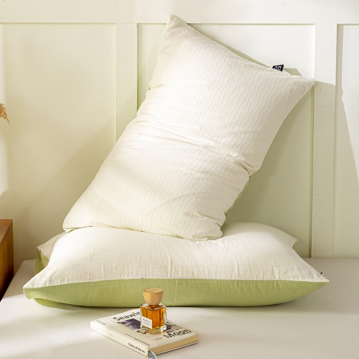 91家纺网 家纺一手货源 找家纺 恋人优选 2025新款全棉纯棉色织提花枕套 波纹纱-月牙白