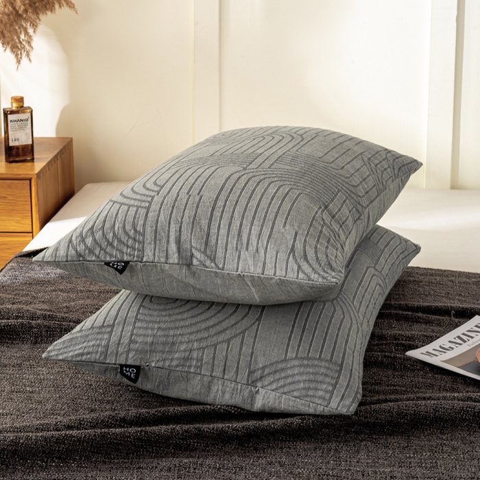 91家纺网 家纺一手货源 找家纺 恋人优选 2025新款全棉纯棉色织提花枕套 浮光灰