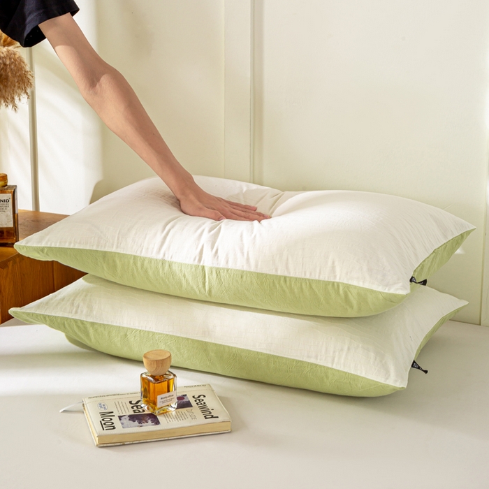 91家纺网 家纺一手货源 找家纺 恋人优选 2025新款全棉纯棉色织提花枕套 波纹纱-月牙白