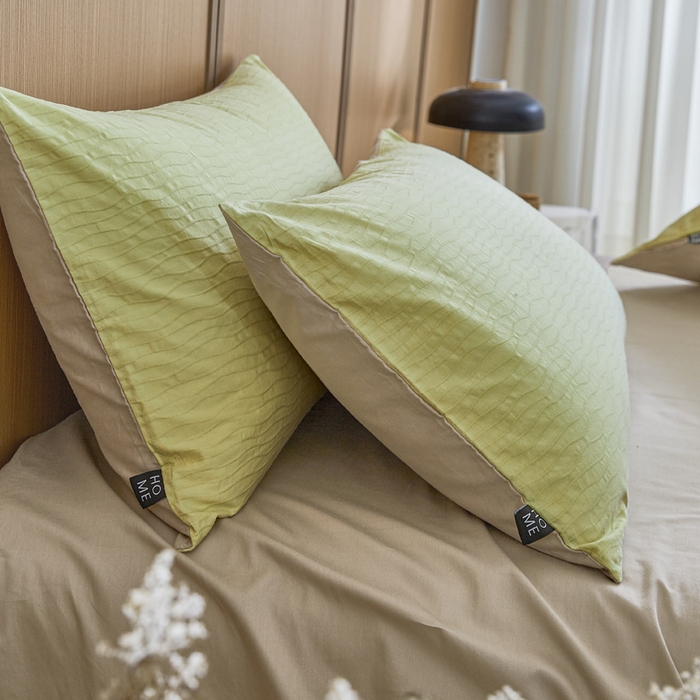 91家纺网 家纺一手货源 找家纺 恋人优选 2025新款全棉纯棉色织提花枕套 波纹纱-心漾绿