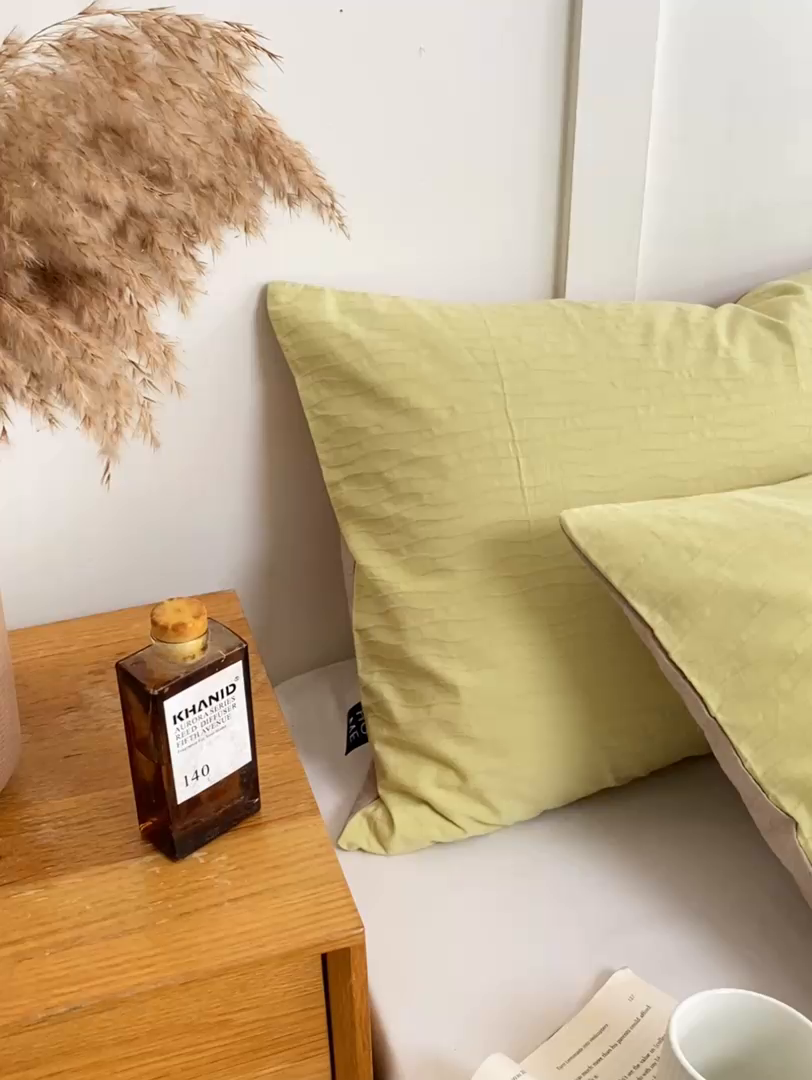 91家纺网 家纺一手货源 找家纺 恋人优选 2025新款全棉纯棉色织提花枕套 波纹纱-心漾绿