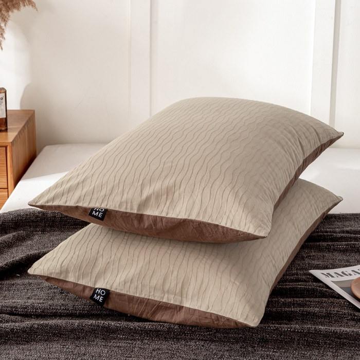 91家纺网 家纺一手货源 找家纺 恋人优选 2025新款全棉纯棉色织提花枕套 波纹纱-星柔棕