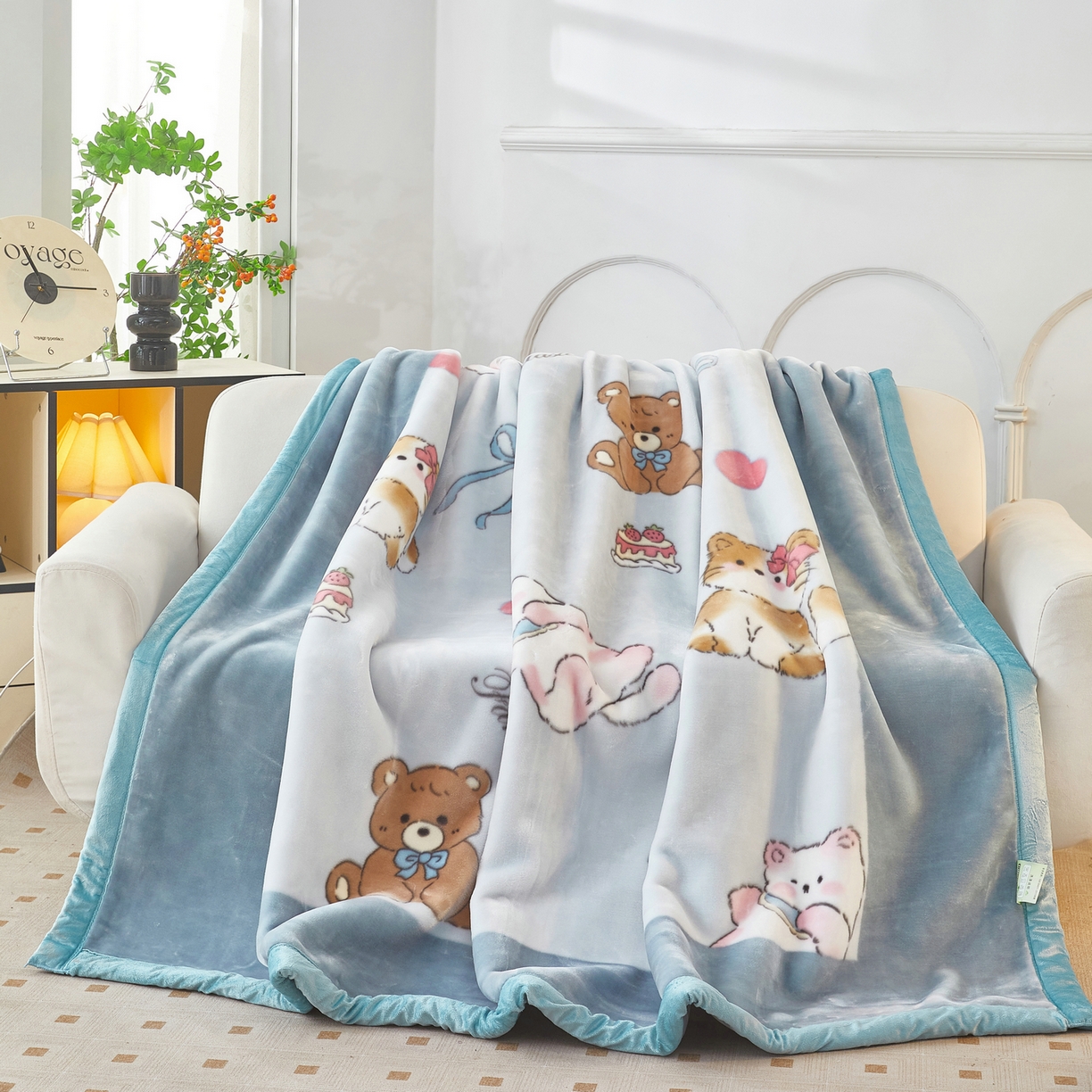 91家纺网 家纺一手货源 找家纺 丹兰 2025新款大版拉舍尔毛毯 C版 022躲猫猫-蓝