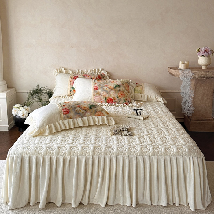 91家纺网 家纺一手货源 找家纺 瑞宝 2025新款全消光牛奶绒床裙四件套-花期如梦 花期如梦-橙