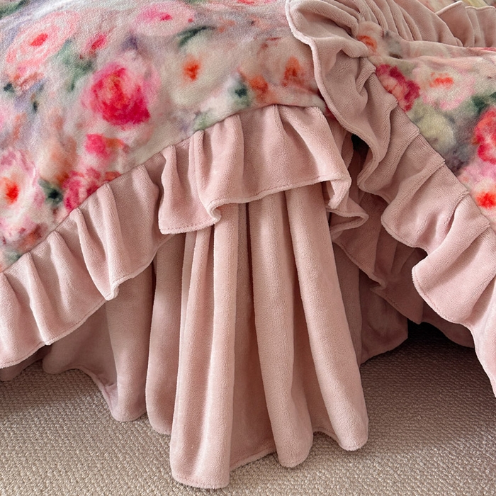 91家纺网 家纺一手货源 找家纺 瑞宝 2025新款全消光牛奶绒床裙四件套-花期如梦 花期如梦-蜜粉