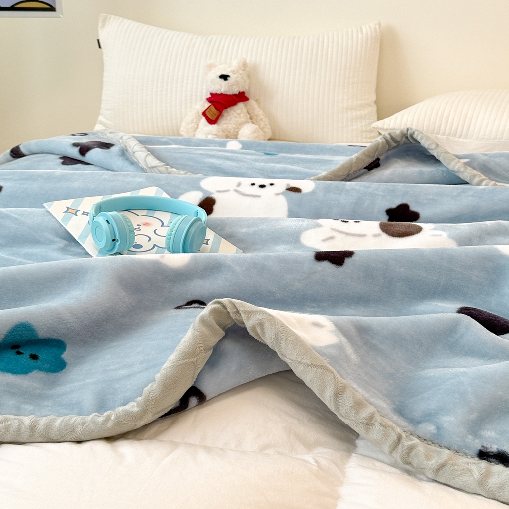 91家纺网 家纺一手货源 找家纺 丹兰 2025新款大版拉舍尔毛毯 新版 75#蓝色波比