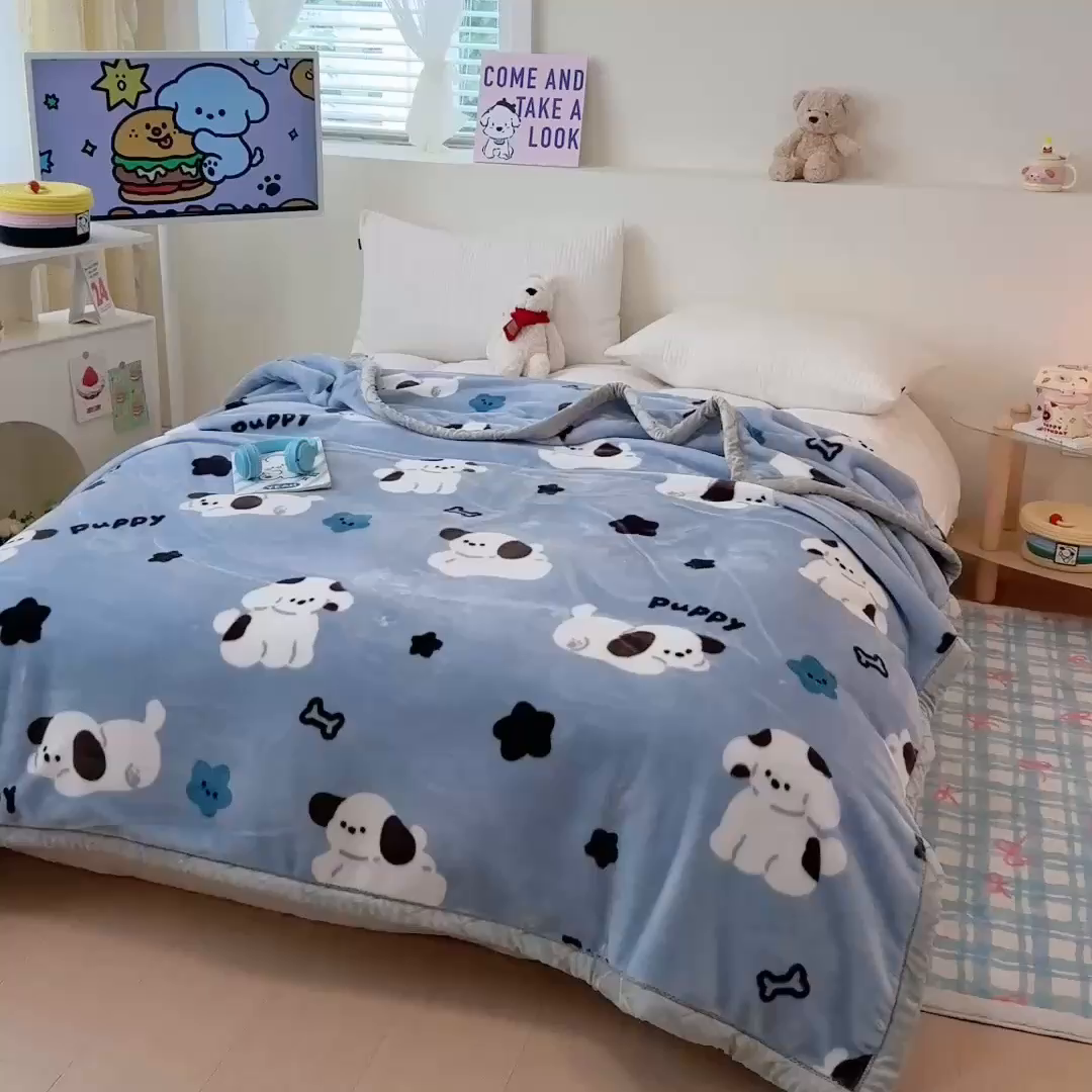 91家纺网 家纺一手货源 找家纺 丹兰 2025新款大版拉舍尔毛毯 新版 75#蓝色波比