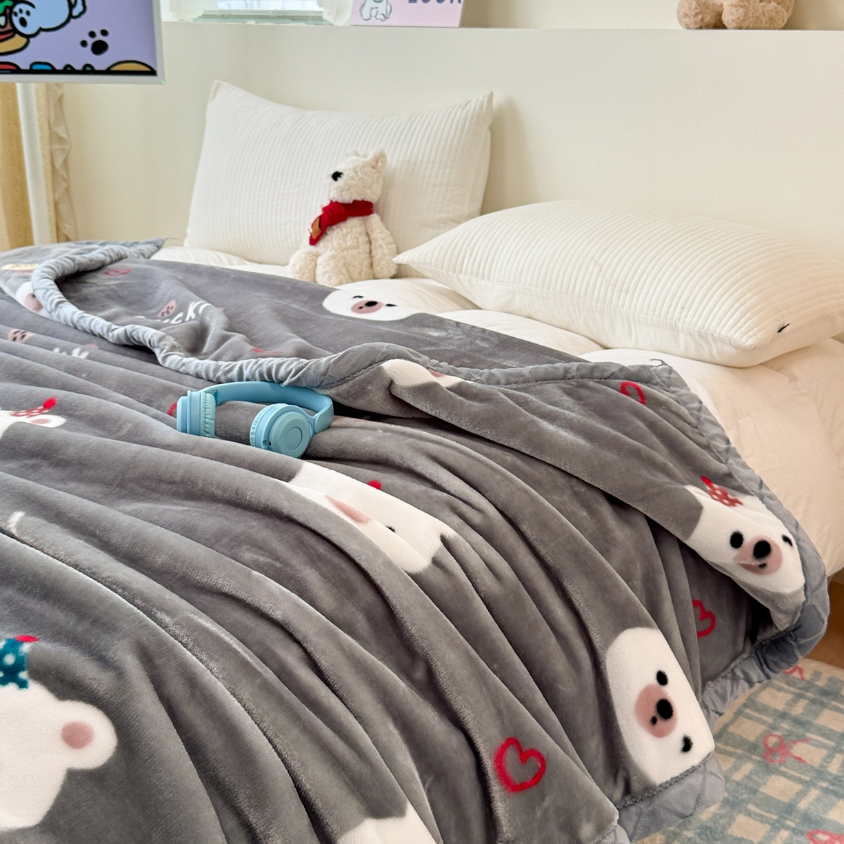 91家纺网 家纺一手货源 找家纺 丹兰 2025新款大版拉舍尔毛毯 新版 76#幸运熊