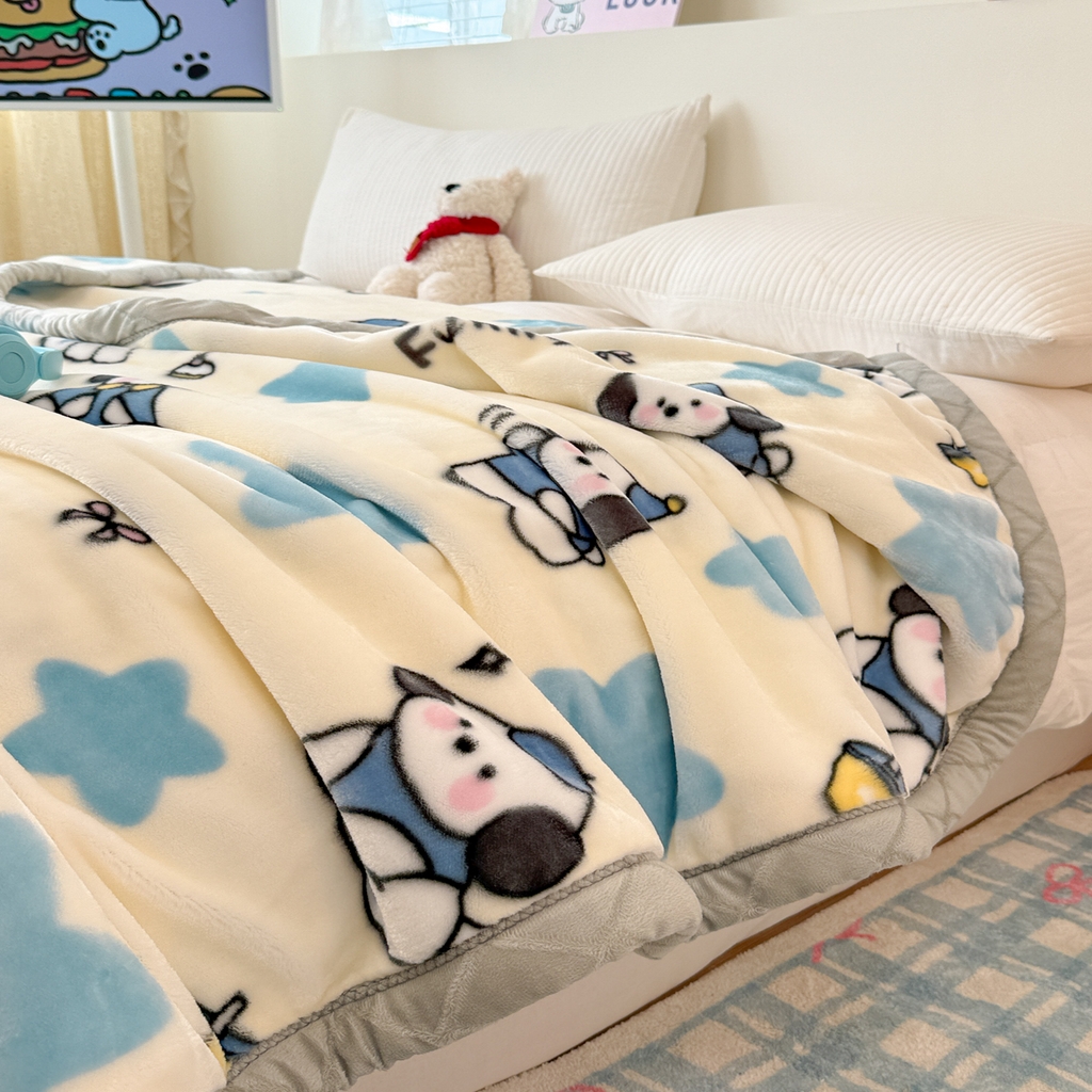 91家纺网 家纺一手货源 找家纺 丹兰 2025新款大版拉舍尔毛毯 新版 77#奶油小狗