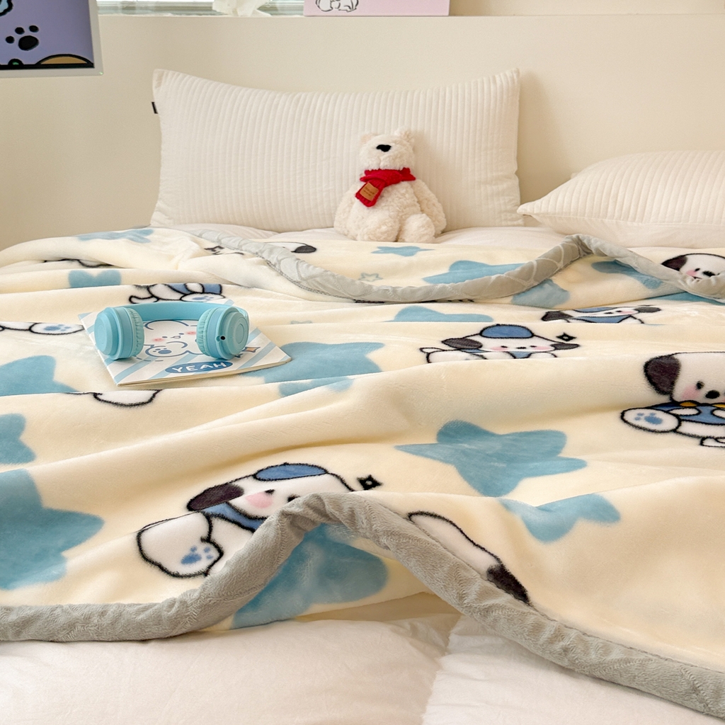 91家纺网 家纺一手货源 找家纺 丹兰 2025新款大版拉舍尔毛毯 新版 77#奶油小狗