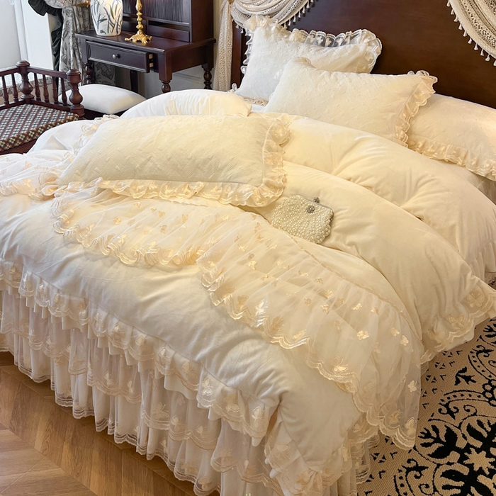 91家纺网 家纺一手货源 找家纺 （总）瑞宝 2025新款宝宝绒夹棉床裙四件套-香奢丽影