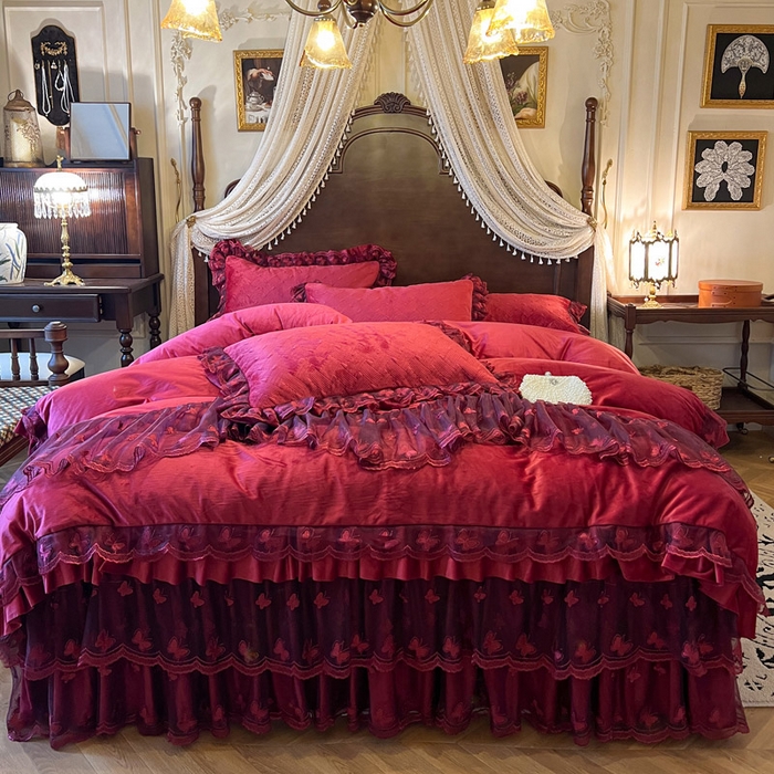 91家纺网 家纺一手货源 找家纺 （总）瑞宝 2025新款宝宝绒夹棉床裙四件套-香奢丽影