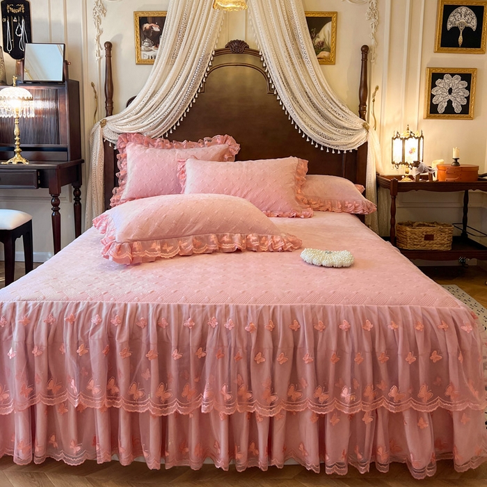 91家纺网 家纺一手货源 找家纺 瑞宝 2025新款宝宝绒夹棉床裙四件套-香奢丽影 香奢丽影-樱花粉