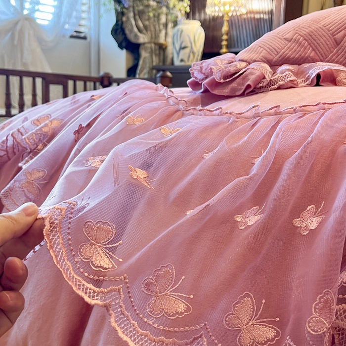 91家纺网 家纺一手货源 找家纺 瑞宝 2025新款宝宝绒夹棉床裙四件套-香奢丽影 香奢丽影-豆沙